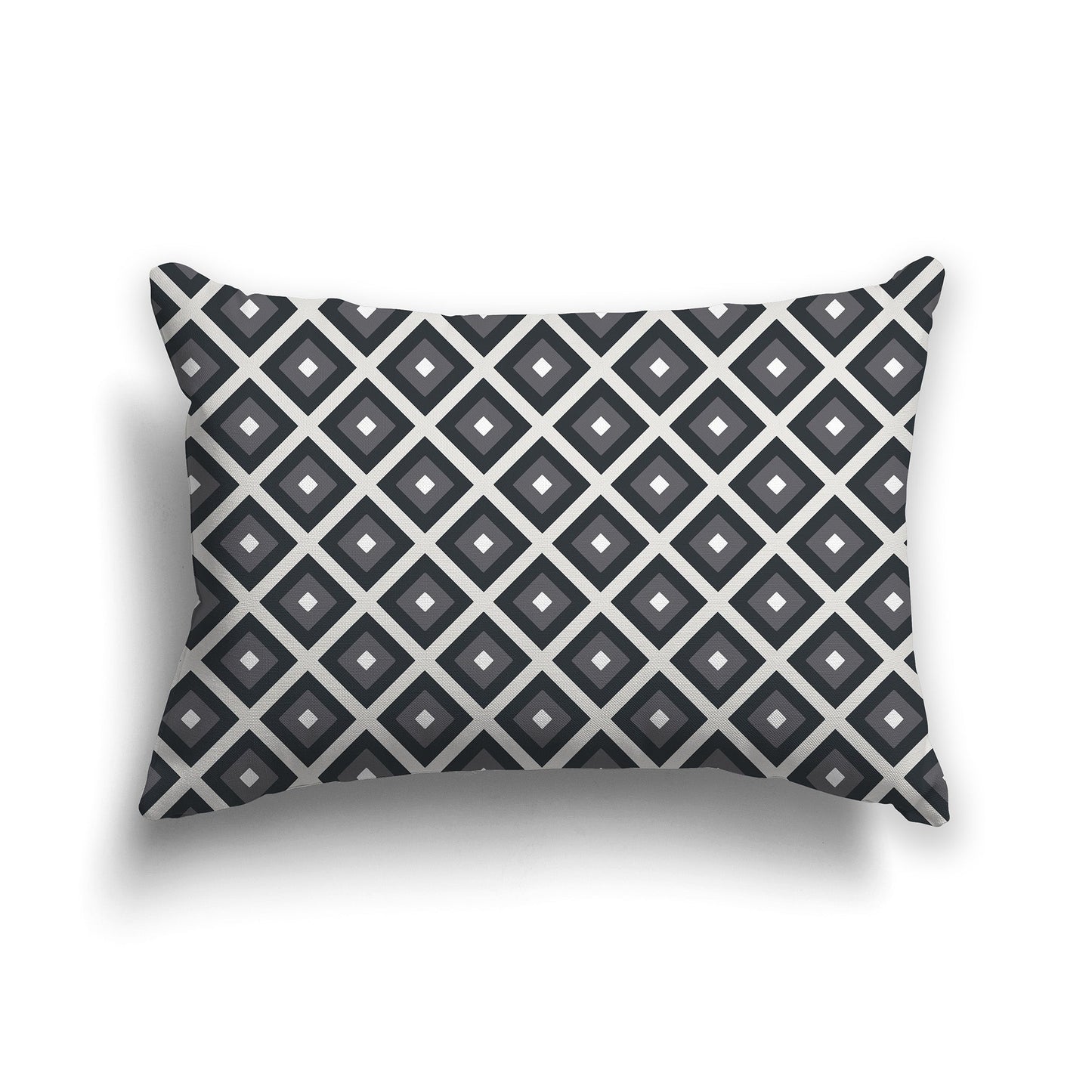 Throw Pillow with Radiating Two-tone Grey and White/Beige-white Squares on Both Sides, CAPC-1201-121