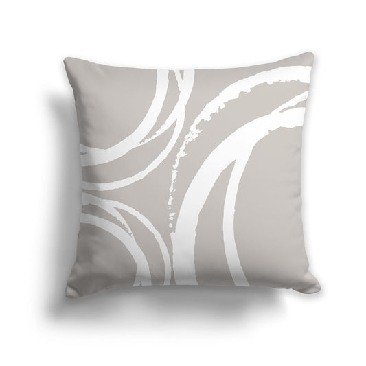 Taupe Throw Pillow with Circular White/Beige-white Graphic on Both Sides, CAPC-1203-021