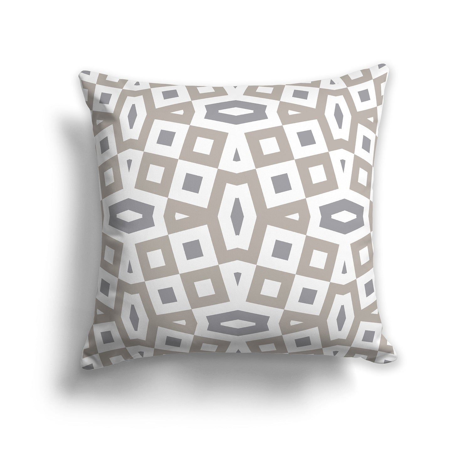Throw Pillow with Taupe, Grey and White/Beige-white Geometric Pattern on Both Sides, CAPC-1203-172