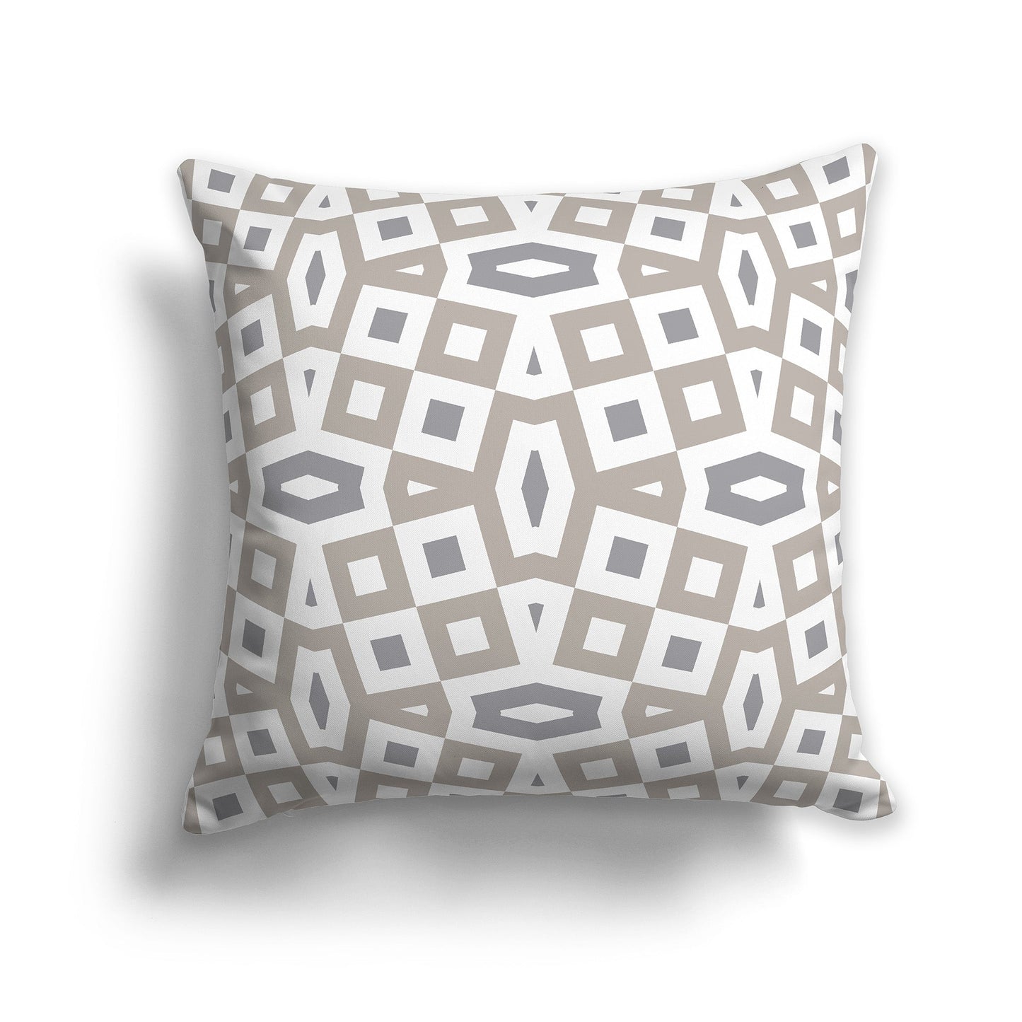 Throw Pillow with Taupe, Grey and White/Beige-white Geometric Pattern on Both Sides, CAPC-1203-172
