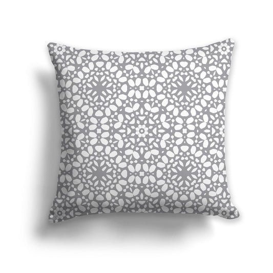 Throw Pillow with Circular Grey and White/Beige-white Repeat Graphic on Both Sides, CAPC-1203-193