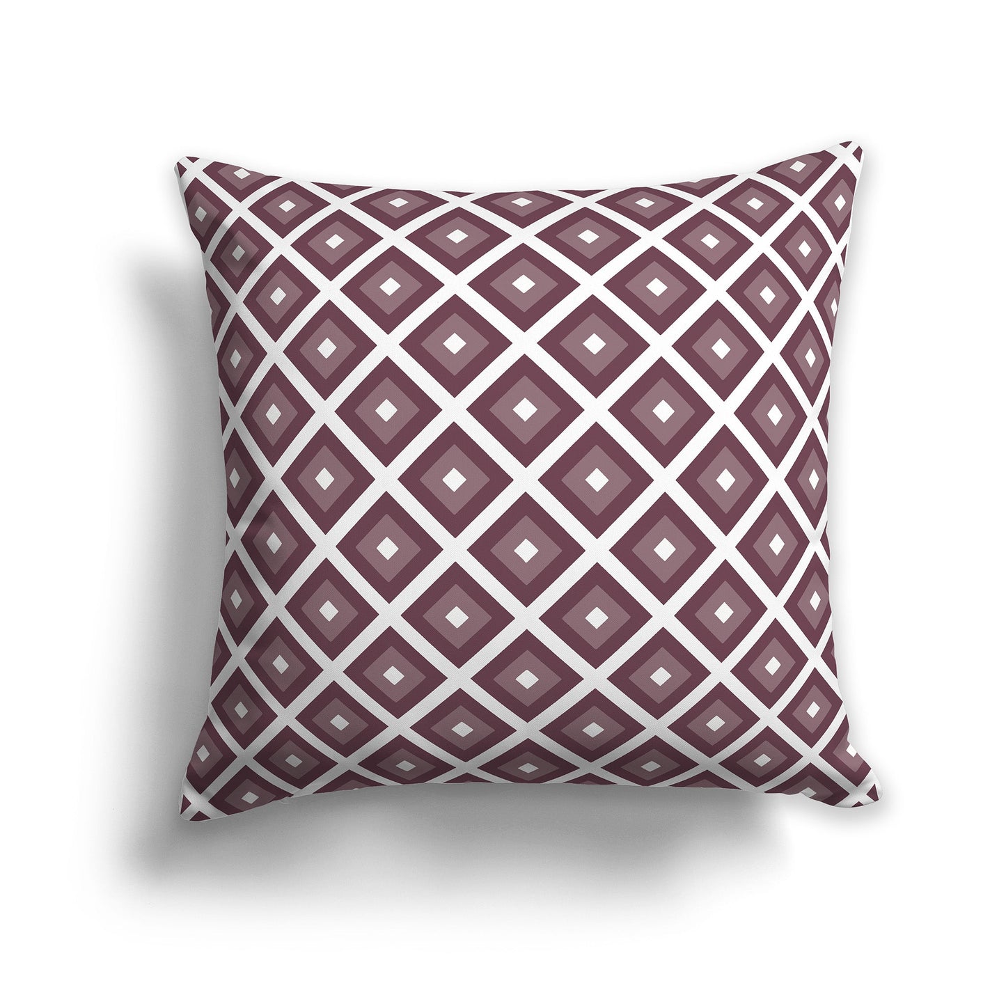 Throw Pillow with Radiating Two-tone Plum and White/Beige-white Squares on Both Sides, CAPC-1211-121