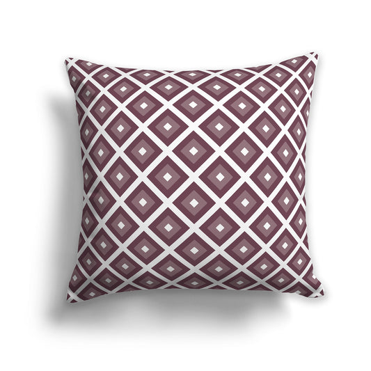 Throw Pillow with Radiating Two-tone Plum and White/Beige-white Squares on Both Sides, CAPC-1211-121