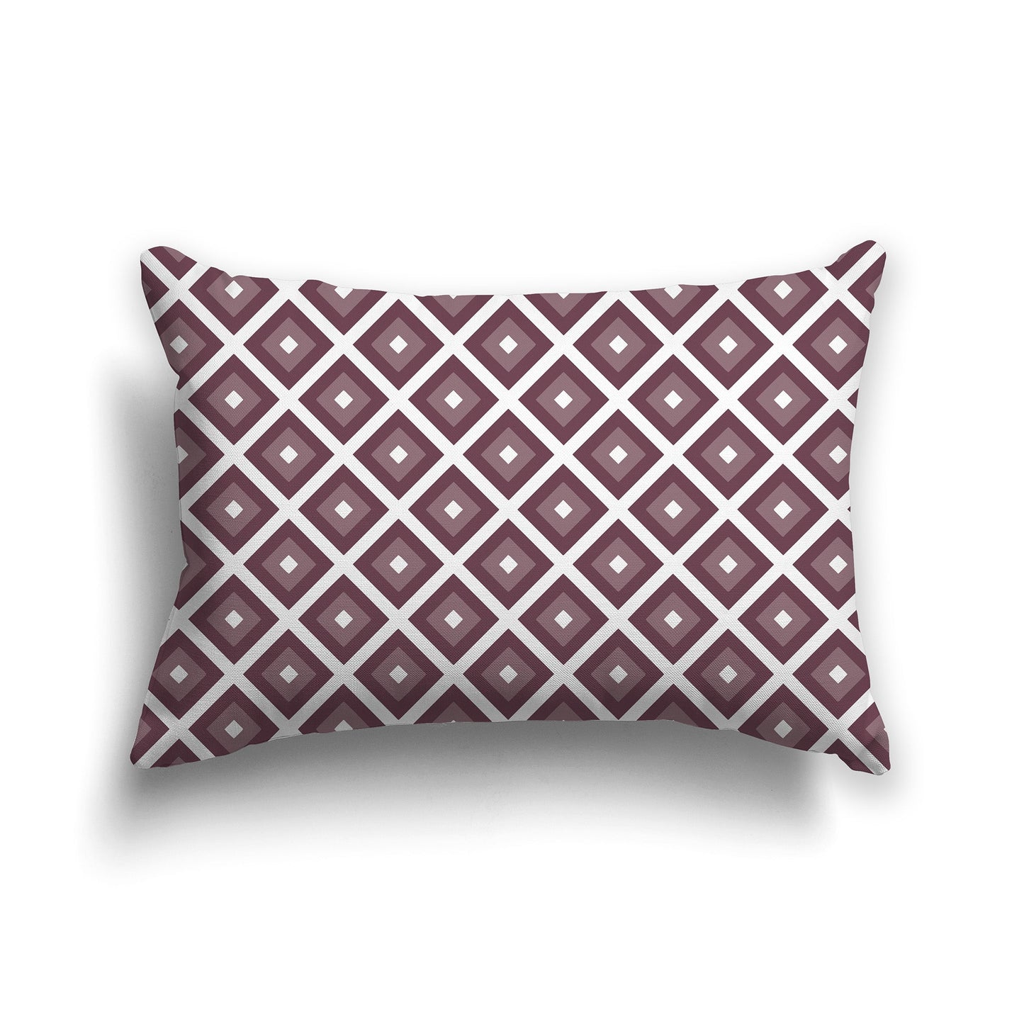 Throw Pillow with Radiating Two-tone Plum and White/Beige-white Squares on Both Sides, CAPC-1211-121