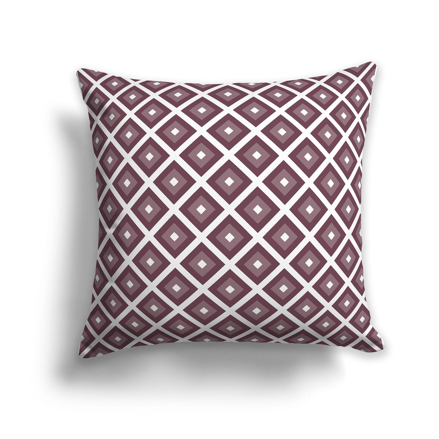 Throw Pillow with Radiating Two-tone Plum and White/Beige-white Squares on Both Sides, CAPC-1211-121