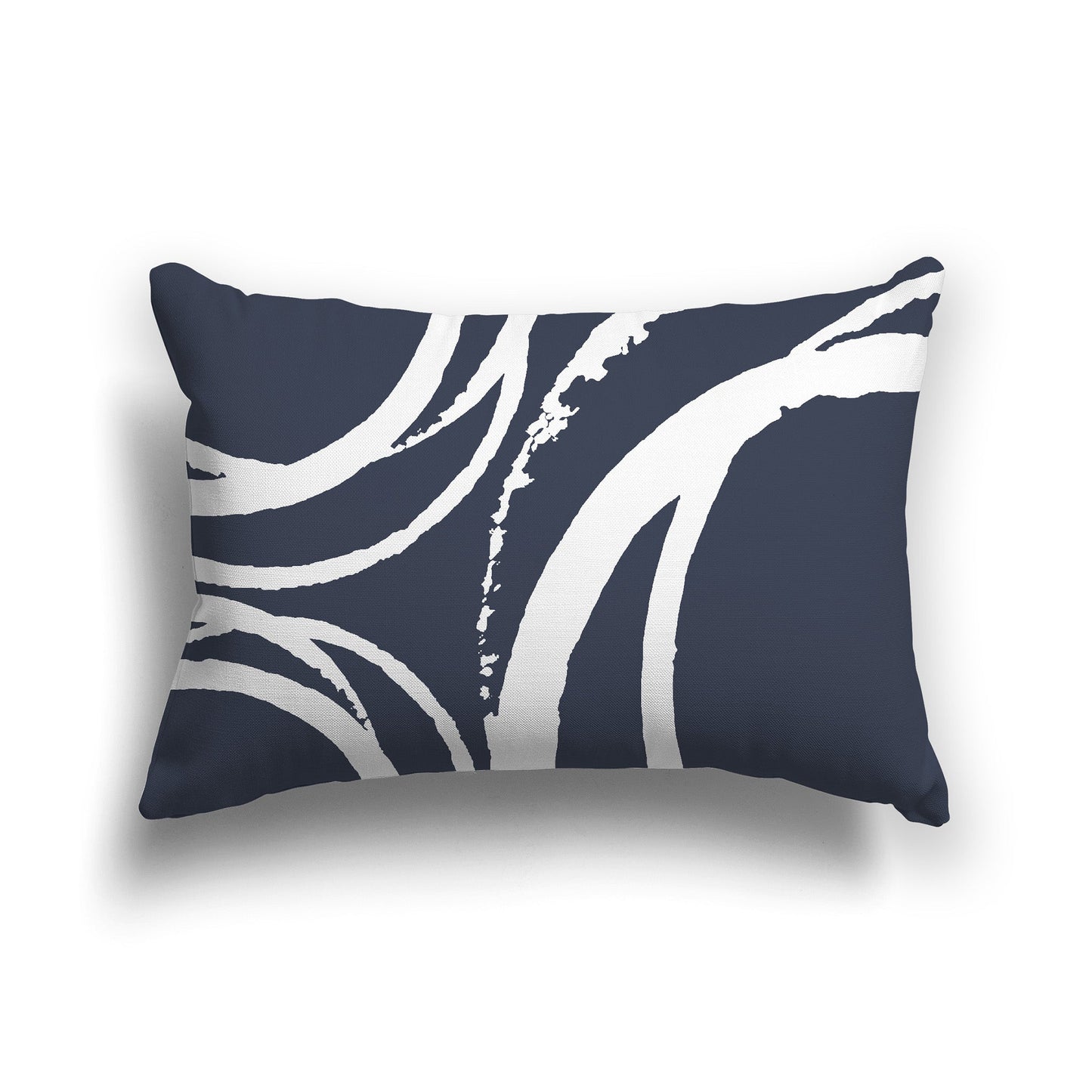 Dark Blue Throw Pillow with Circular White/Beige-white Graphic on Both Sides, CAPC-1212-021