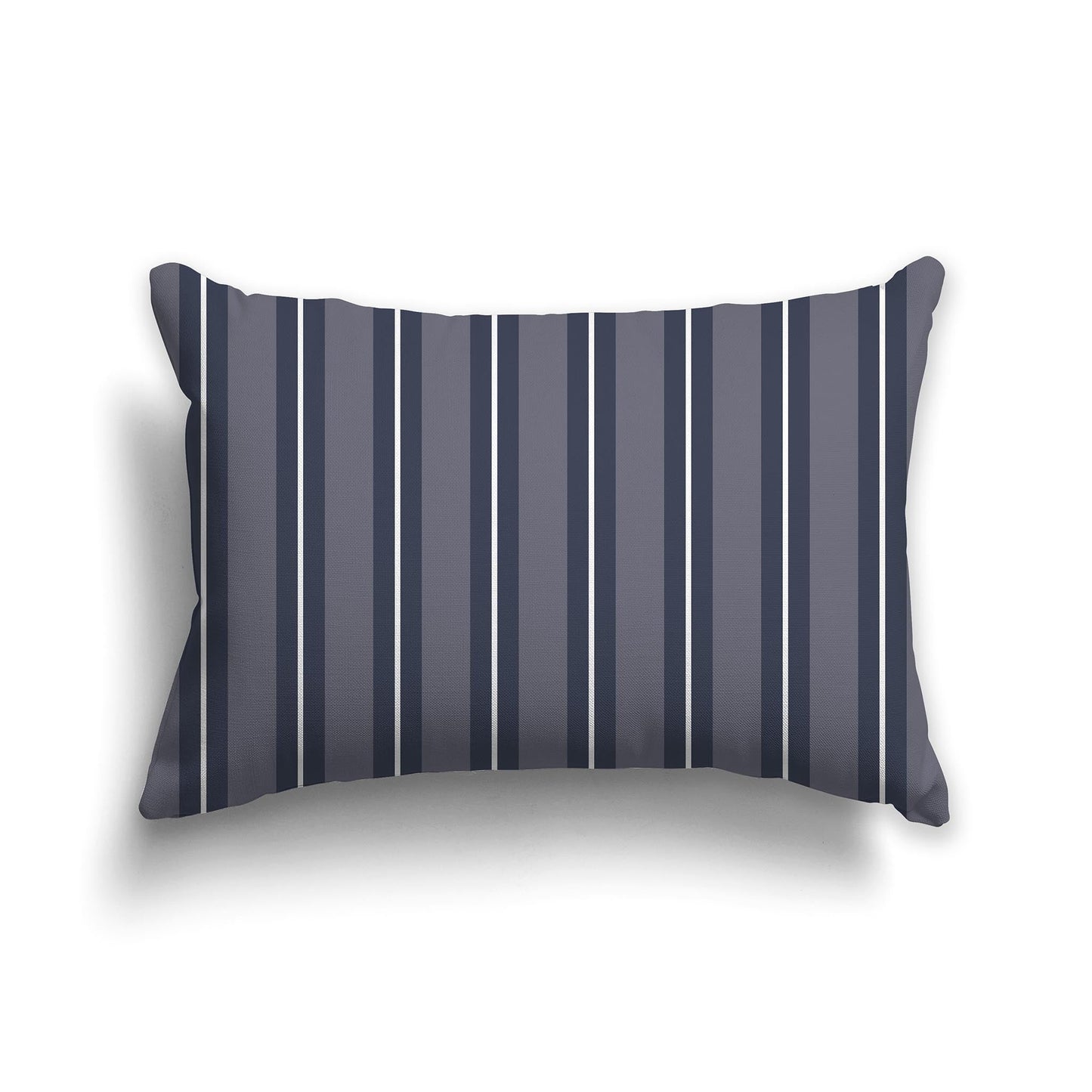 Dark Grey Throw Pillow with Dark Blue and White/Beige-white Multistripe Pattern on Front, CAPC-1212-071