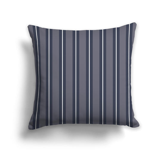 Dark Grey Throw Pillow with Dark Blue and White/Beige-white Multistripe Pattern on Front, CAPC-1212-071