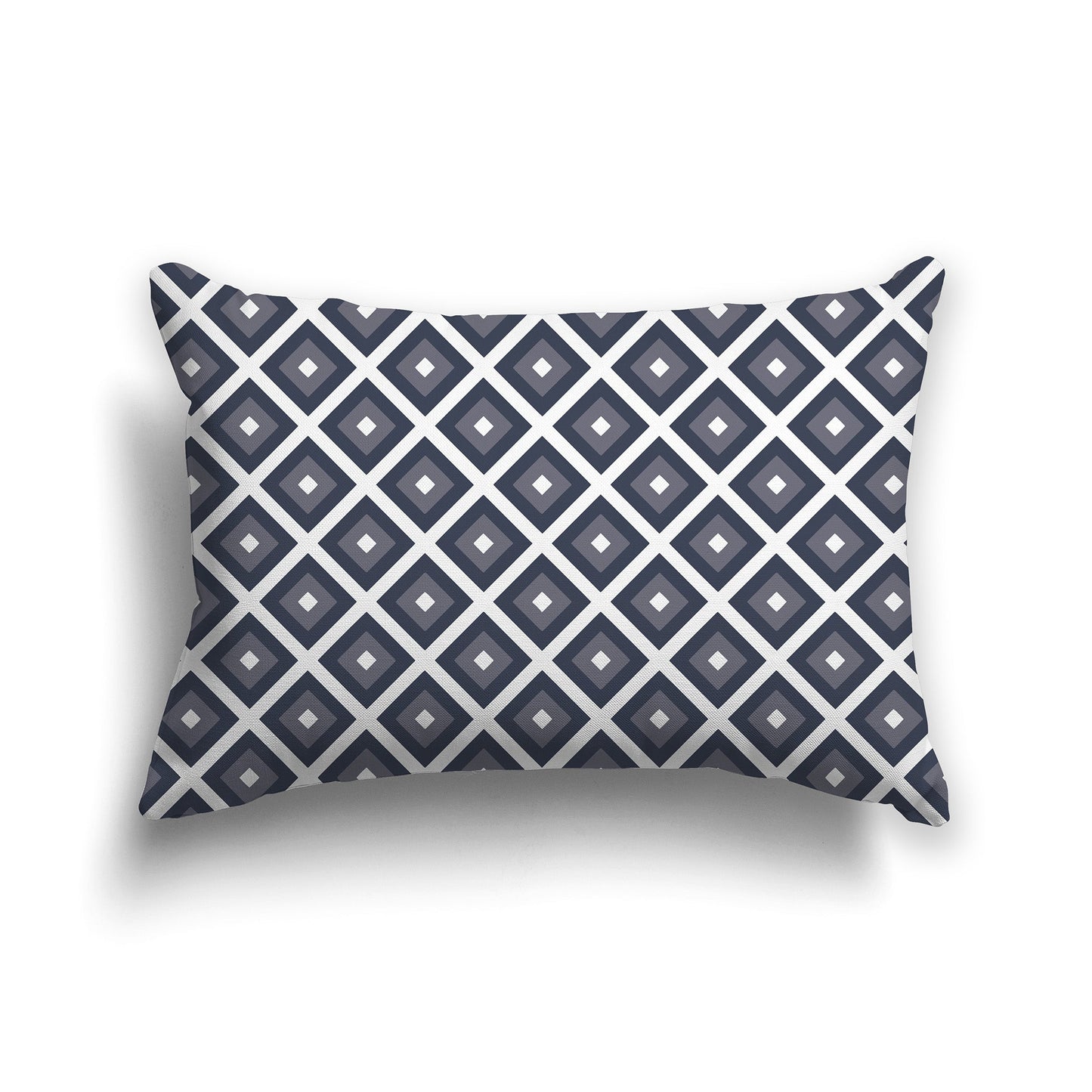 Throw Pillow with Radiating Dark Blue, Dark Grey and White/Beige-white Squares on Both Sides, CAPC-1212-121