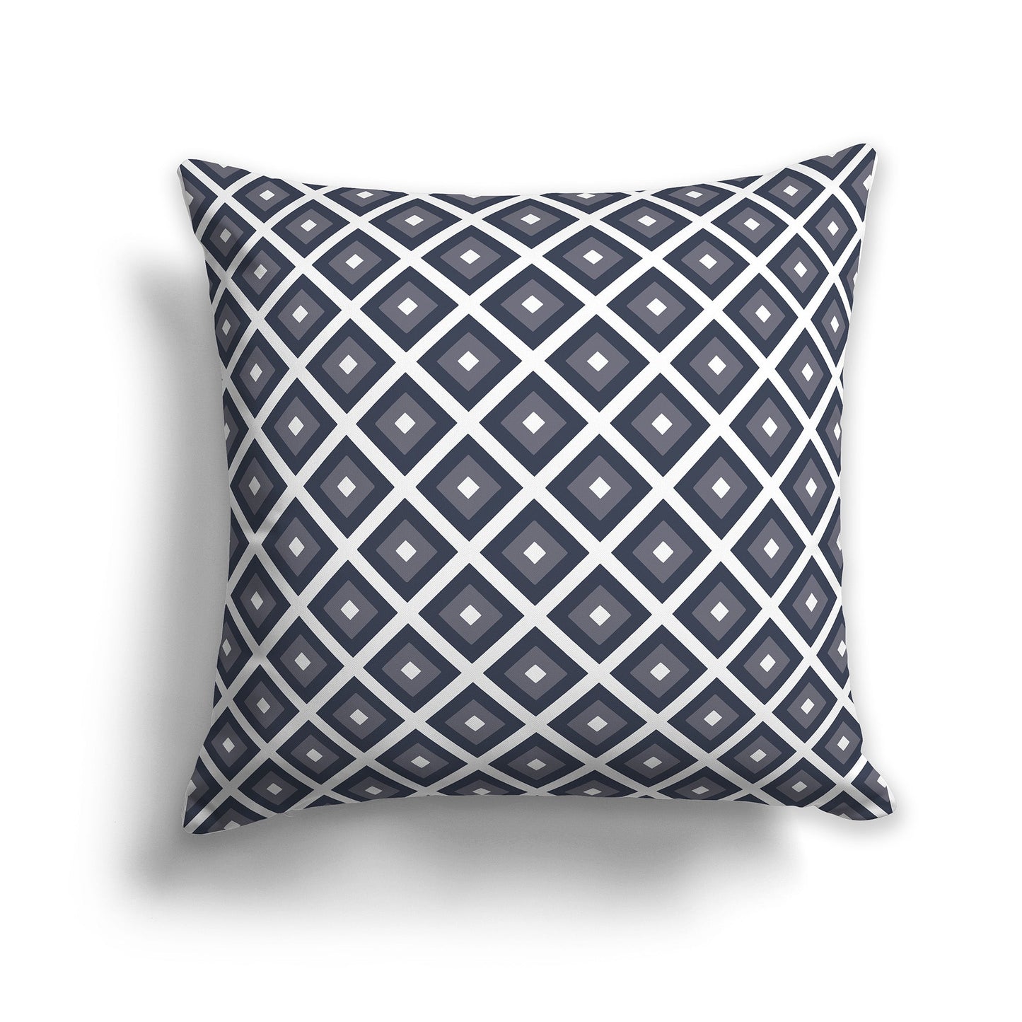 Throw Pillow with Radiating Dark Blue, Dark Grey and White/Beige-white Squares on Both Sides, CAPC-1212-121