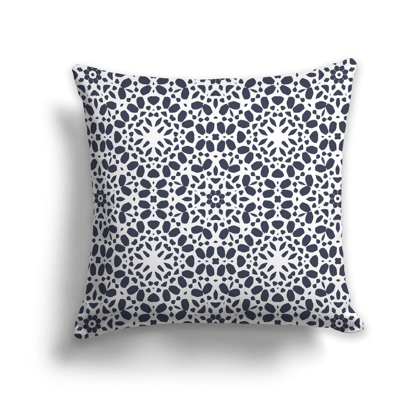Throw Pillow with Circular Dark Blue and White/Beige-white Repeat Graphic on Both Sides, CAPC-1212-191