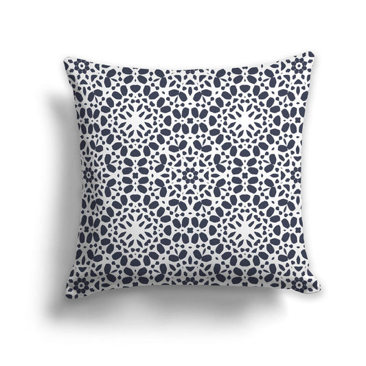 Throw Pillow with Circular Dark Blue and White/Beige-white Repeat Graphic on Both Sides, CAPC-1212-191