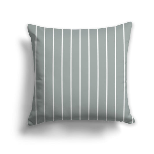 Medium Green Throw Pillow with Fine Vertical White/Beige-white Stripes on Front, CAPC-1213-152