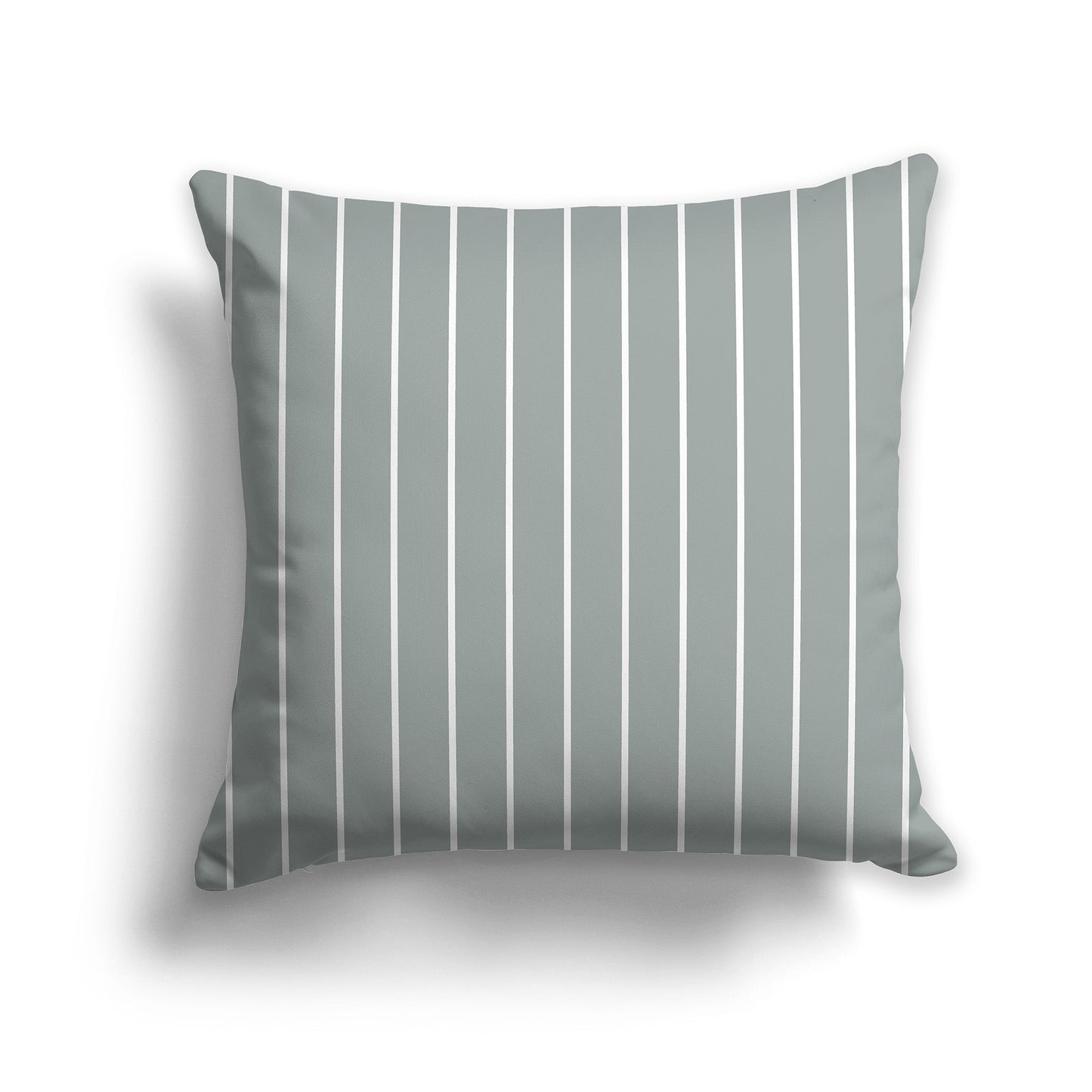 Medium Green Throw Pillow with Fine Vertical White/Beige-white Stripes on Front, CAPC-1213-152