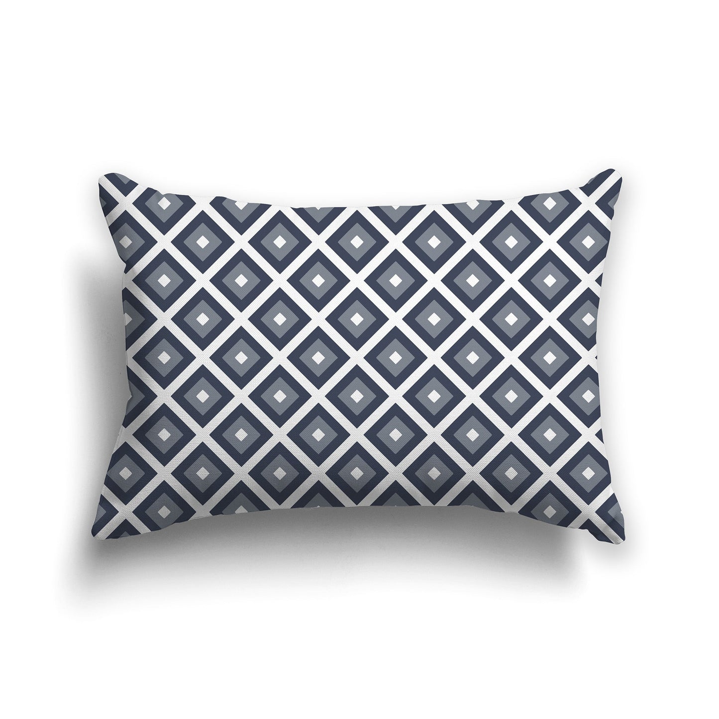 Throw Pillow with Radiating Dark Blue-grey, Grey and White/Beige-white Squares on Both Sides, CAPC-1221-121