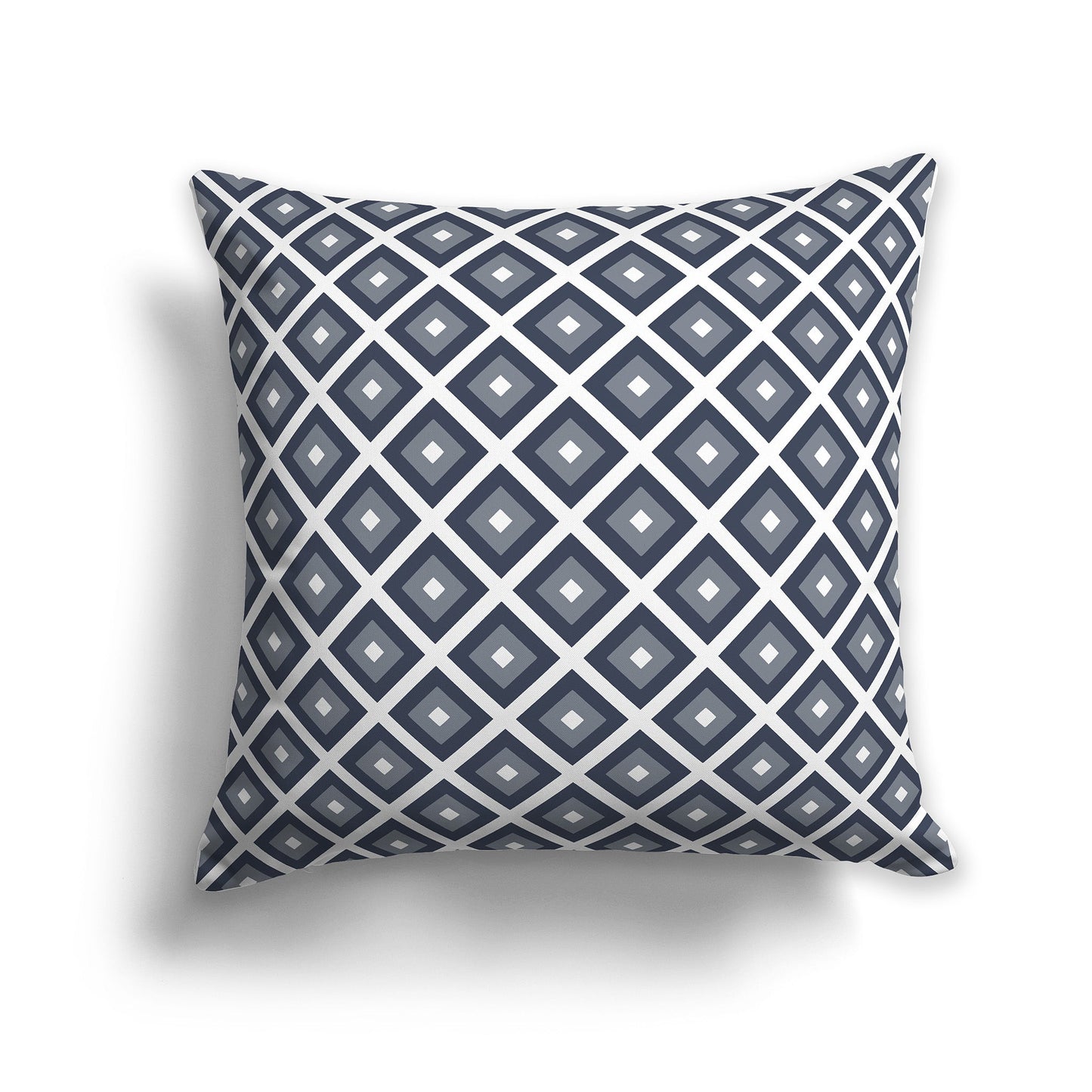 Throw Pillow with Radiating Dark Blue-grey, Grey and White/Beige-white Squares on Both Sides, CAPC-1221-121