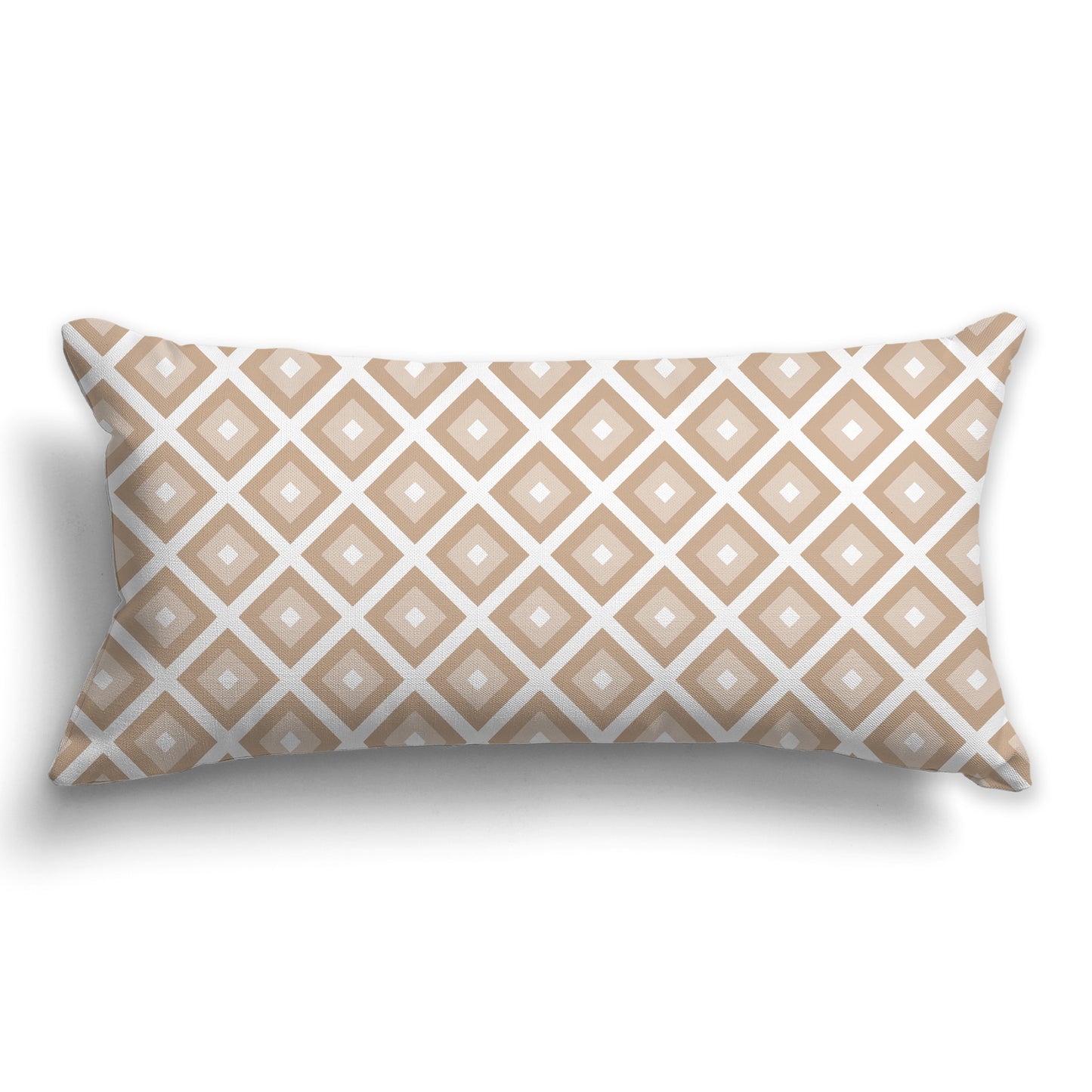 Throw Pillow with Radiating Two-tone Caramel and White/Beige-white Squares on Both Sides, CAPC-1222-121
