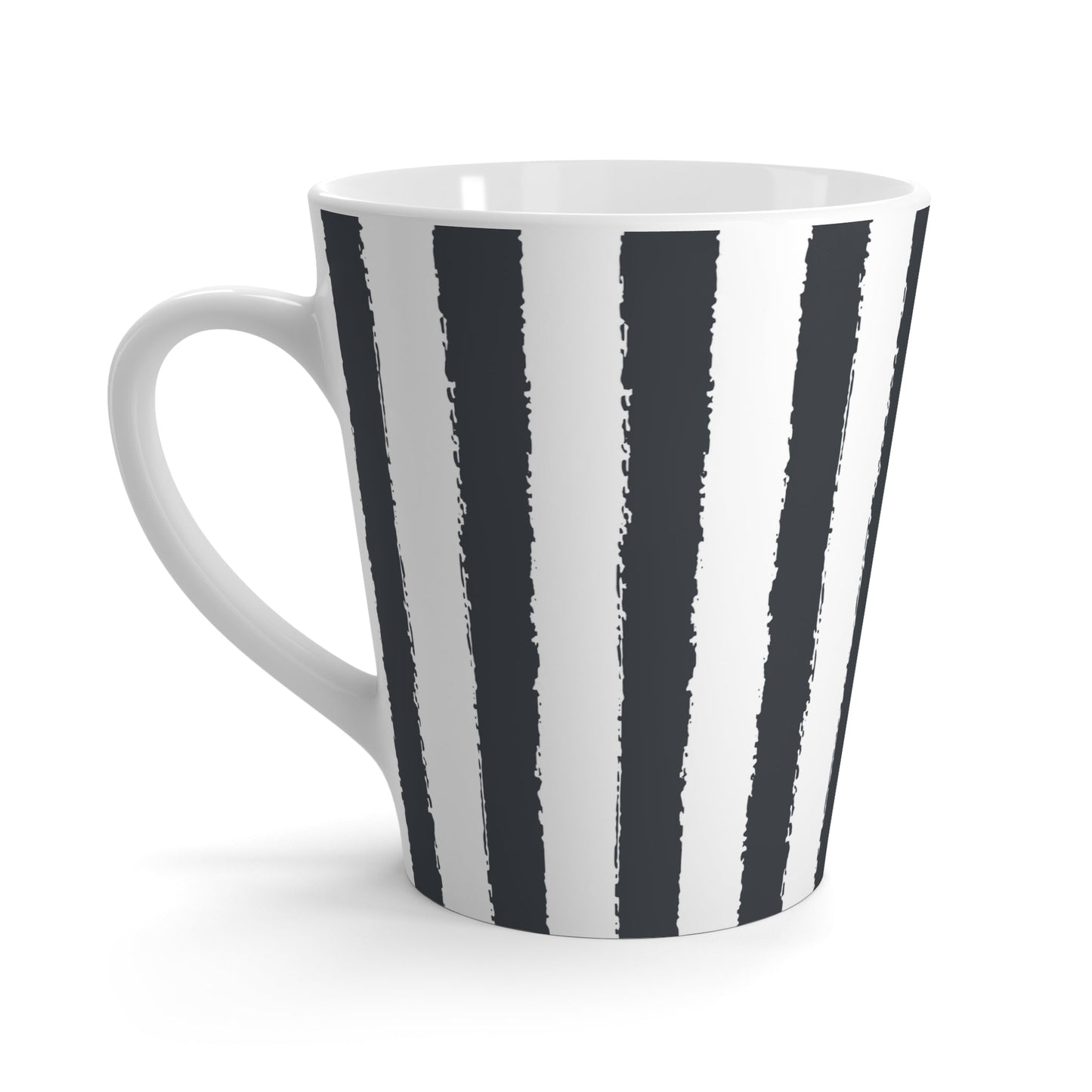 White Ceramic Latte Mug with Classic Vertical Brush Stroke Print in Dark Grey #CALM-1201-100-251