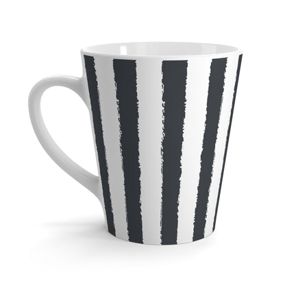 White Ceramic Latte Mug with Classic Vertical Brush Stroke Print in Dark Grey #CALM-1201-100-251