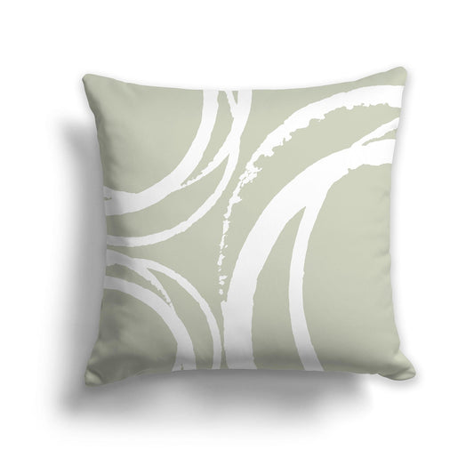 Pale Green Throw Pillow with a Circular White/Beige-white Graphic on Both Sides, CAPC-1241-022