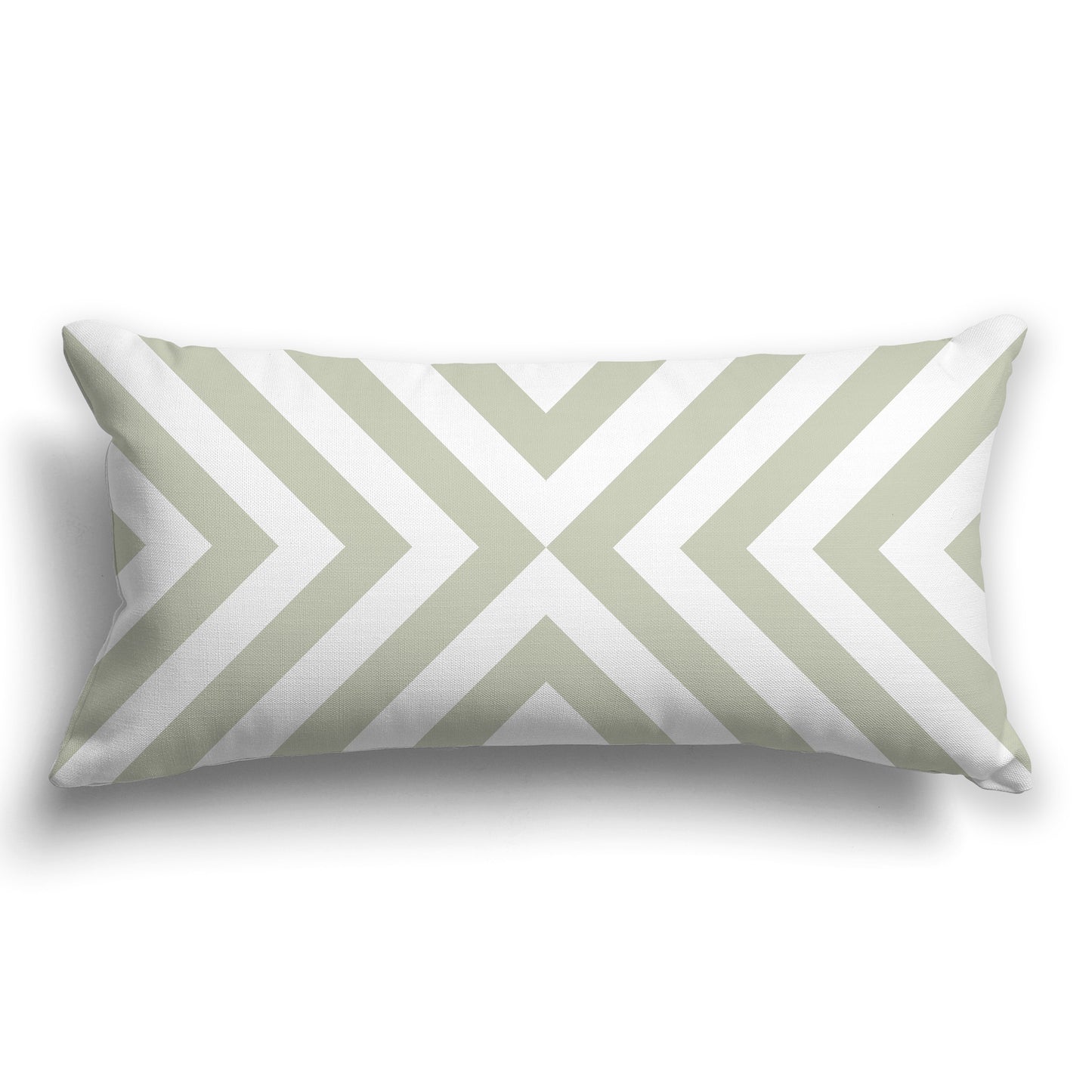Throw Pillow with Radiating Diagonal Pale Green and White/Beige-white Bars on Both Sides, CAPC-1241-041