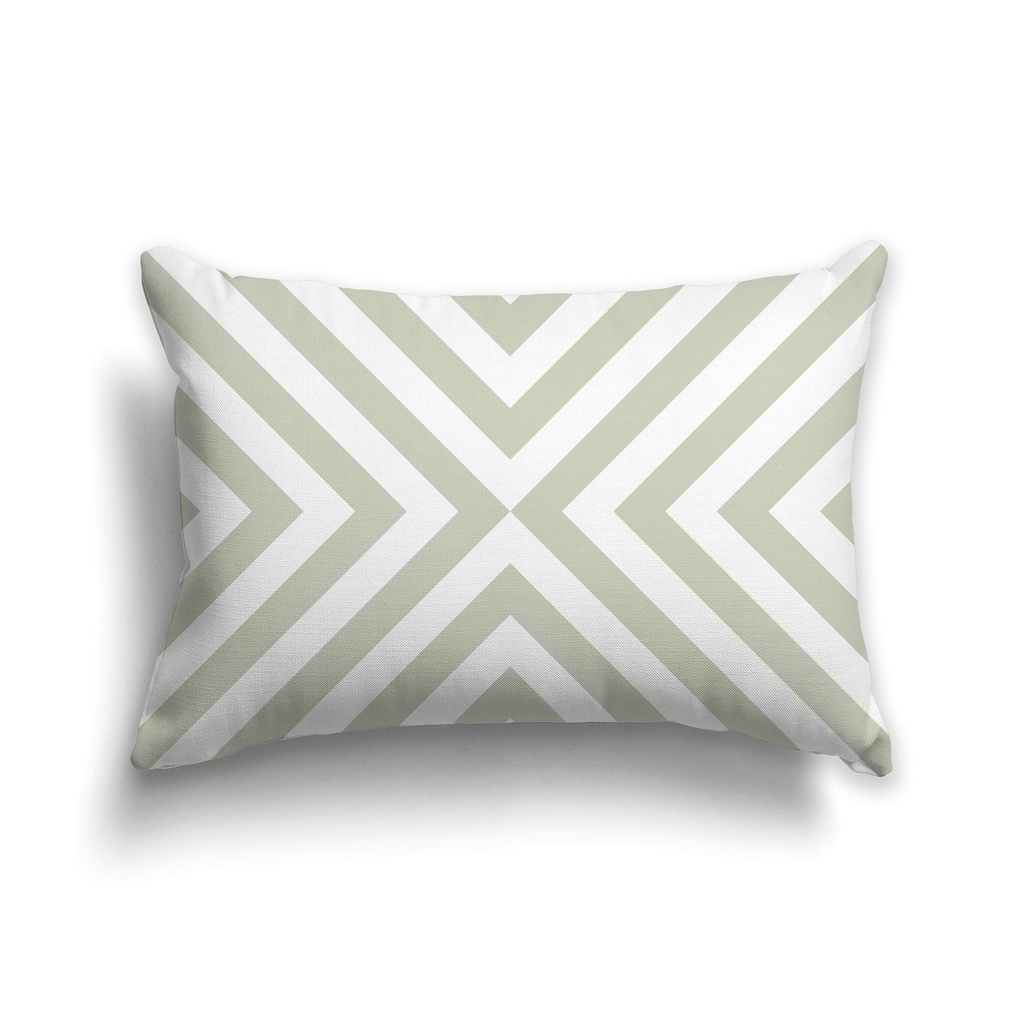 Throw Pillow with Radiating Diagonal Pale Green and White/Beige-white Bars on Both Sides, CAPC-1241-041