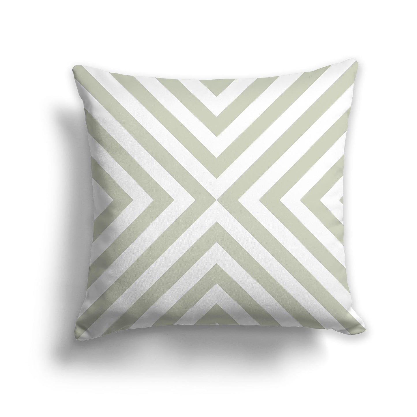 Throw Pillow with Radiating Diagonal Pale Green and White/Beige-white Bars on Both Sides, CAPC-1241-041