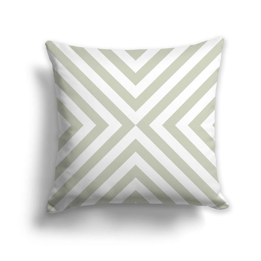 Throw Pillow with Radiating Diagonal Pale Green and White/Beige-white Bars on Both Sides, CAPC-1241-041