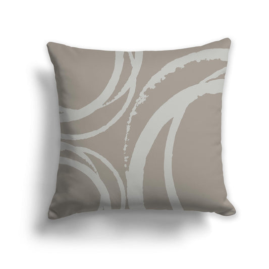 Brown Throw Pillow with a Circular Grey-green Graphic on Both Sides, CAPC-1242-022