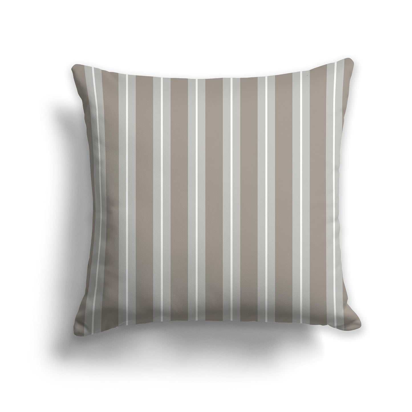 Brown Throw Pillow with Grey-green and White/Beige-white Multistripe Pattern on Front, CAPC-1242-072