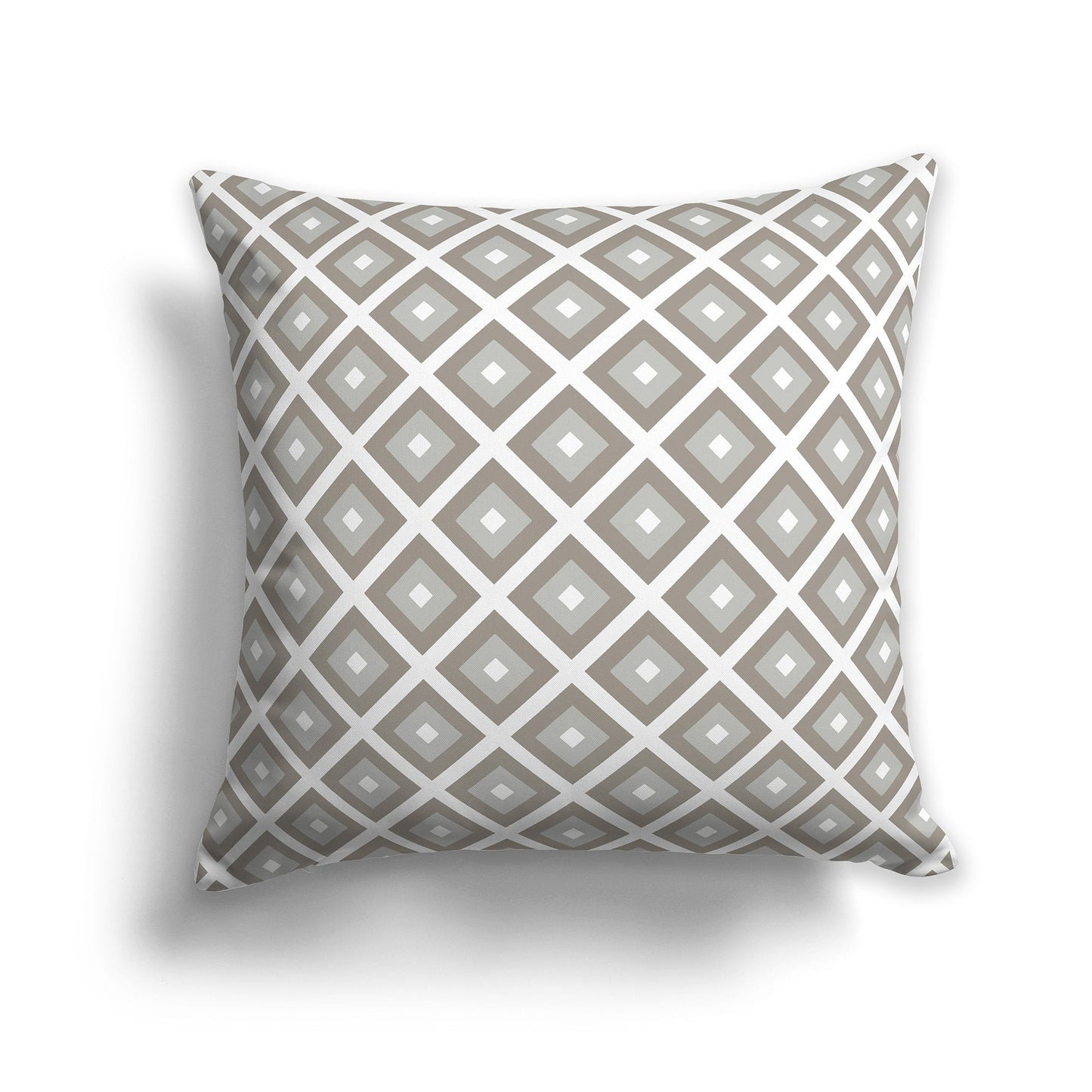 Throw Pillow with Radiating Brown, Grey-green and White/Beige-white Squares on Both Sides, CAPC-1242-121