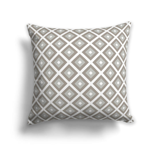Throw Pillow with Radiating Brown, Grey-green and White/Beige-white Squares on Both Sides, CAPC-1242-121