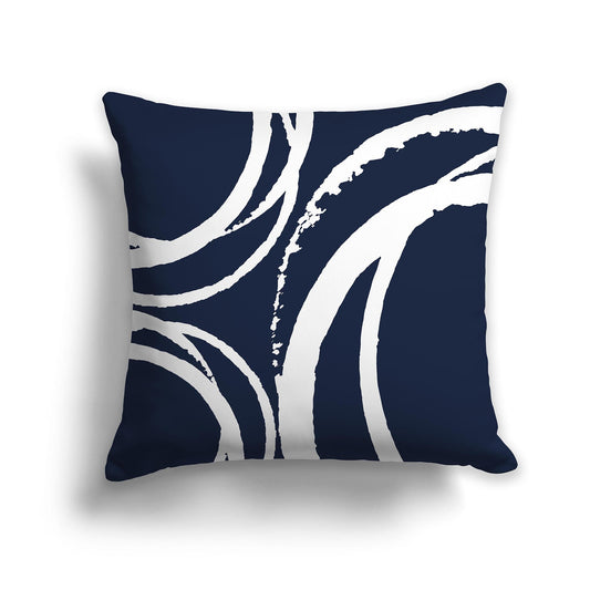 Navy Blue Throw Pillow with a Circular White/Beige-white Graphic on Both Sides, CAPC-1271-022