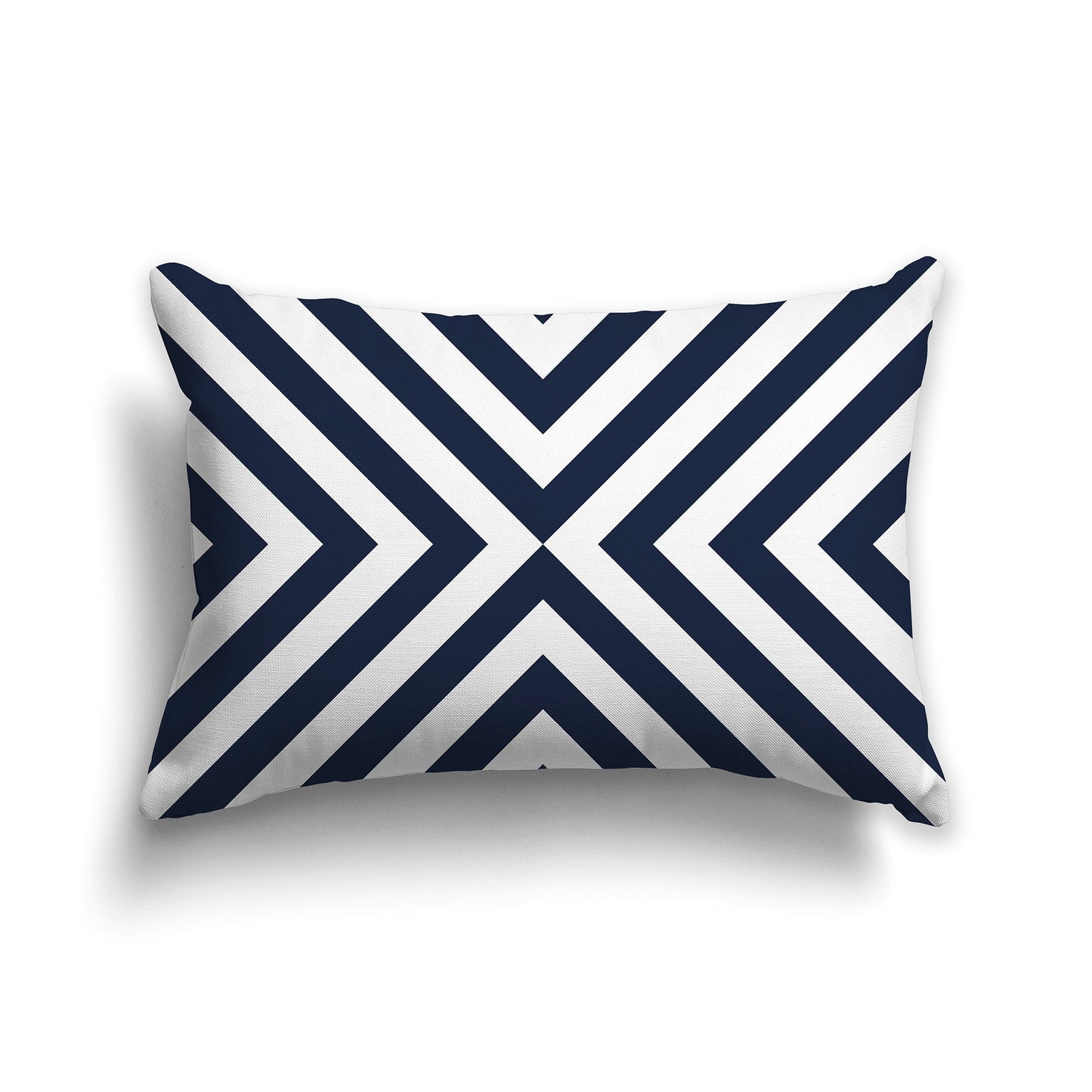 Throw Pillow with Radiating Navy Blue and White/Beige-white Diagonal Bars on Both Sides, CAPC-1271-041