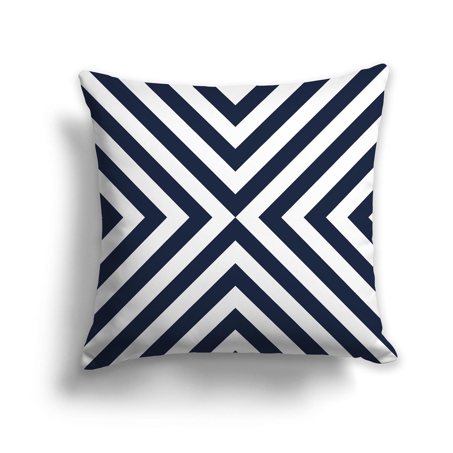 Throw Pillow with Radiating Navy Blue and White/Beige-white Diagonal Bars on Both Sides, CAPC-1271-041