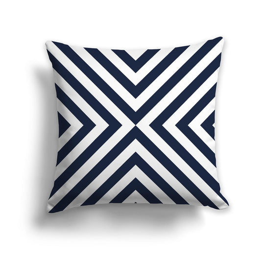 Throw Pillow with Radiating Navy Blue and White/Beige-white Diagonal Bars on Both Sides, CAPC-1271-041