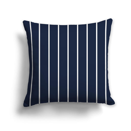 Navy Blue Throw Pillow with White/Beige-white Vertical Stripes on Front, CAPC-1271-062