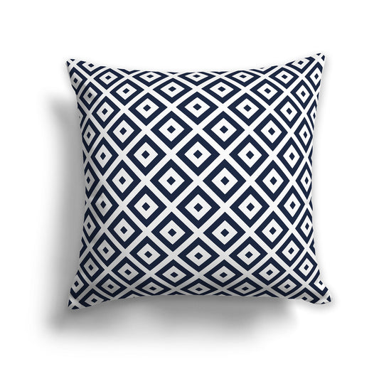 Throw Pillow with Radiating Navy Blue and White/Beige-white Squares on Both Sides, CAPC-1271-121