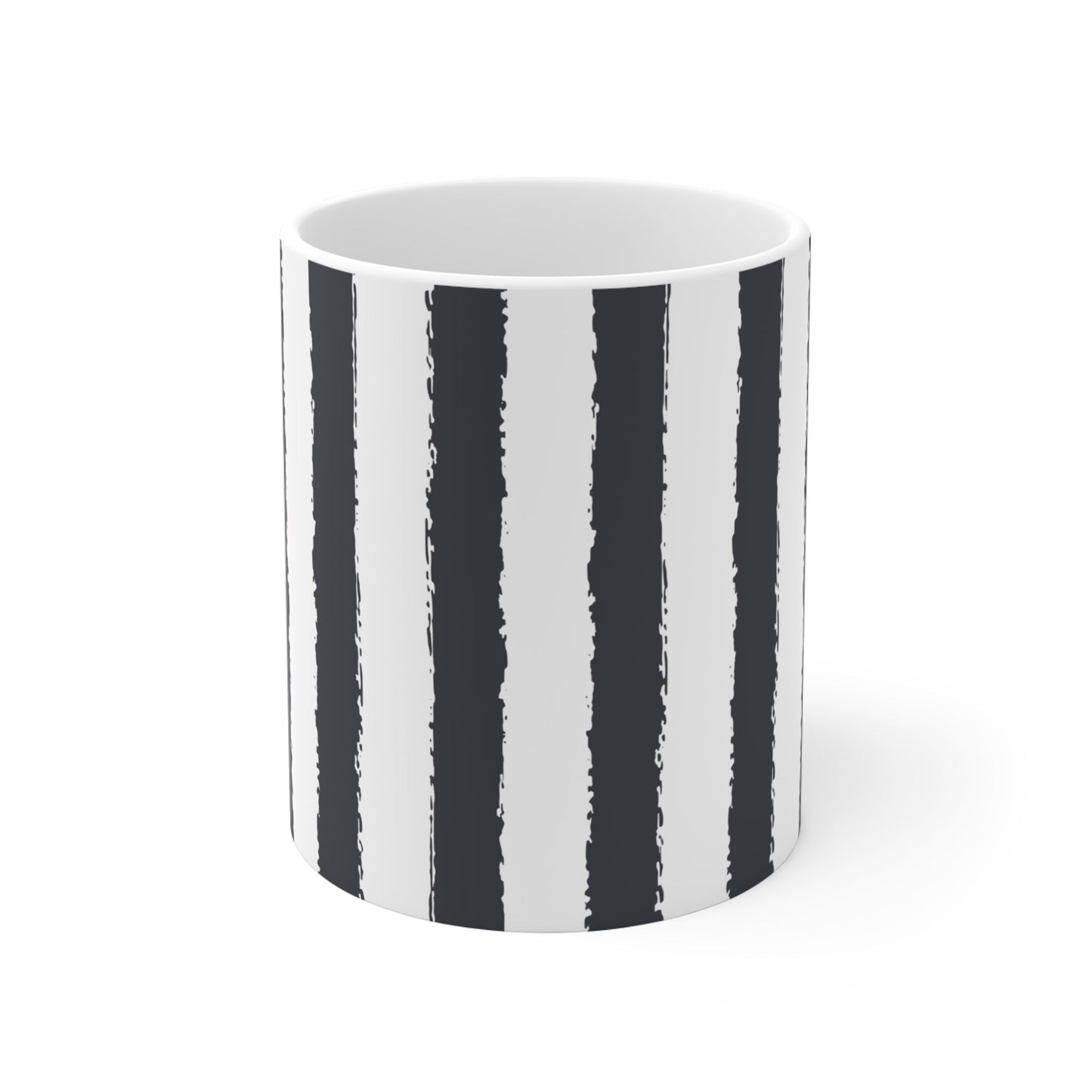 White Ceramic Mug with Classic Vertical Brush Stroke Print in Dark Grey #CACM-1201-251