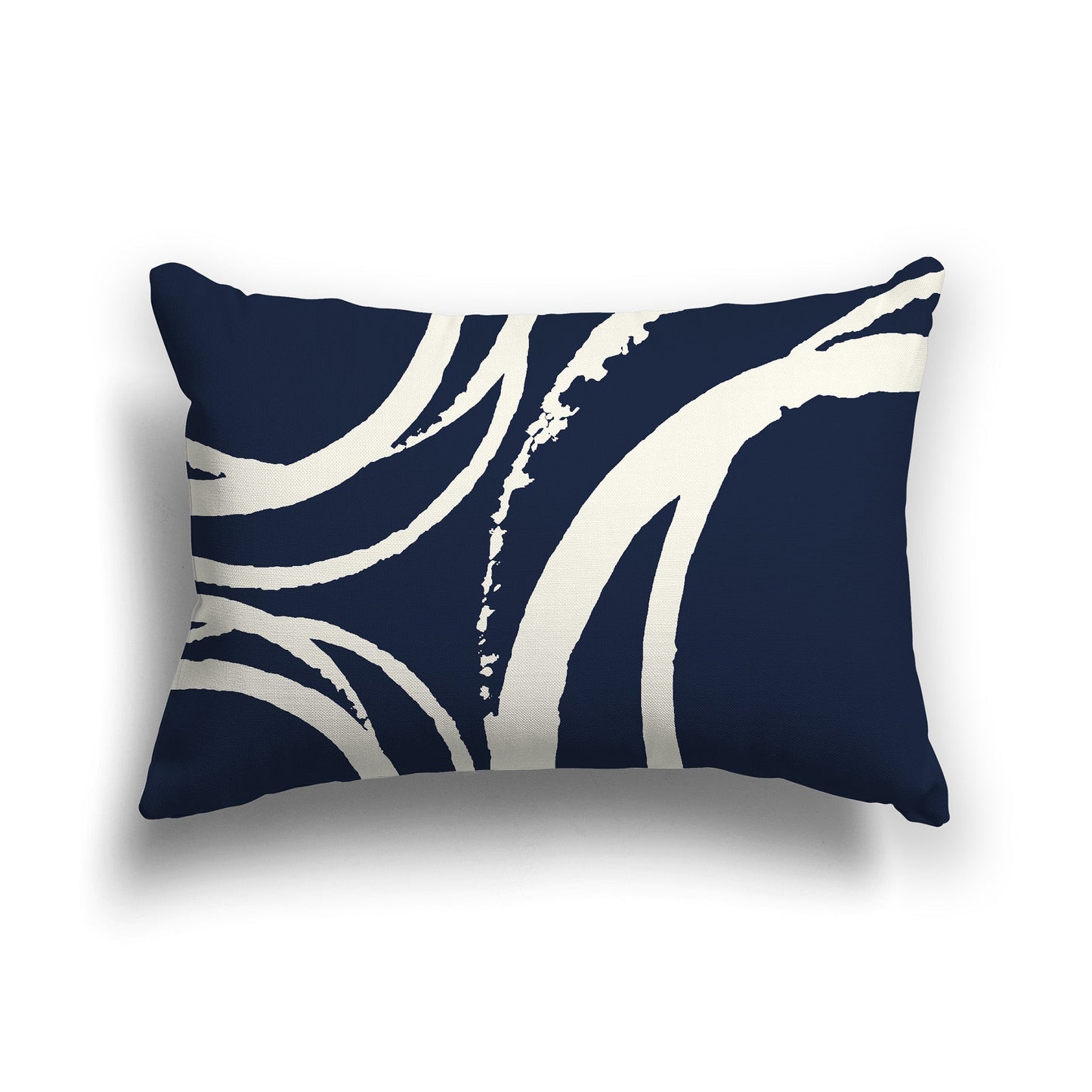 Navy Blue Throw Pillow with a Circular Cream Graphic on Both Sides, CAPC-1273-022