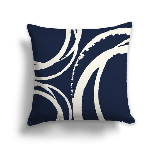 Navy Blue Throw Pillow with a Circular Cream Graphic on Both Sides, CAPC-1273-022