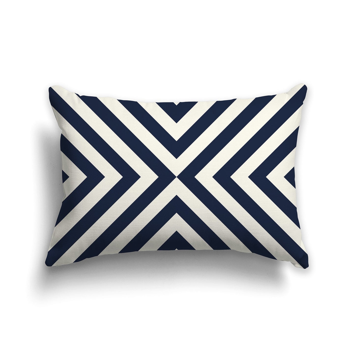 Throw Pillow with Radiating Navy Blue and Cream Diagonal Bars on Both Sides, CAPC-1273-041