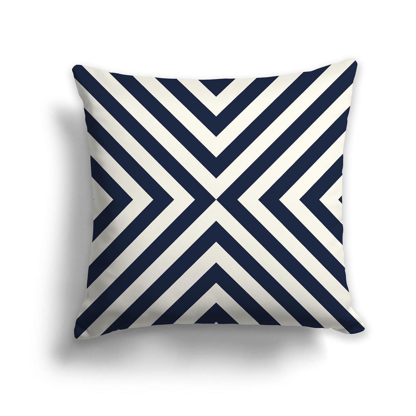 Throw Pillow with Radiating Navy Blue and Cream Diagonal Bars on Both Sides, CAPC-1273-041
