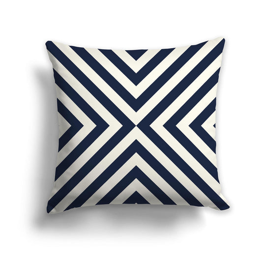 Throw Pillow with Radiating Navy Blue and Cream Diagonal Bars on Both Sides, CAPC-1273-041