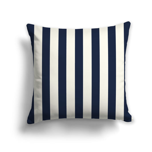 Cream Throw Pillow with Navy Blue Vertical Bars on Front, CAPC-1273-051