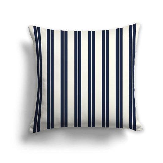 Cream Throw Pillow with Navy Blue and Cream Multistripe Pattern on Front, CAPC-1273-071