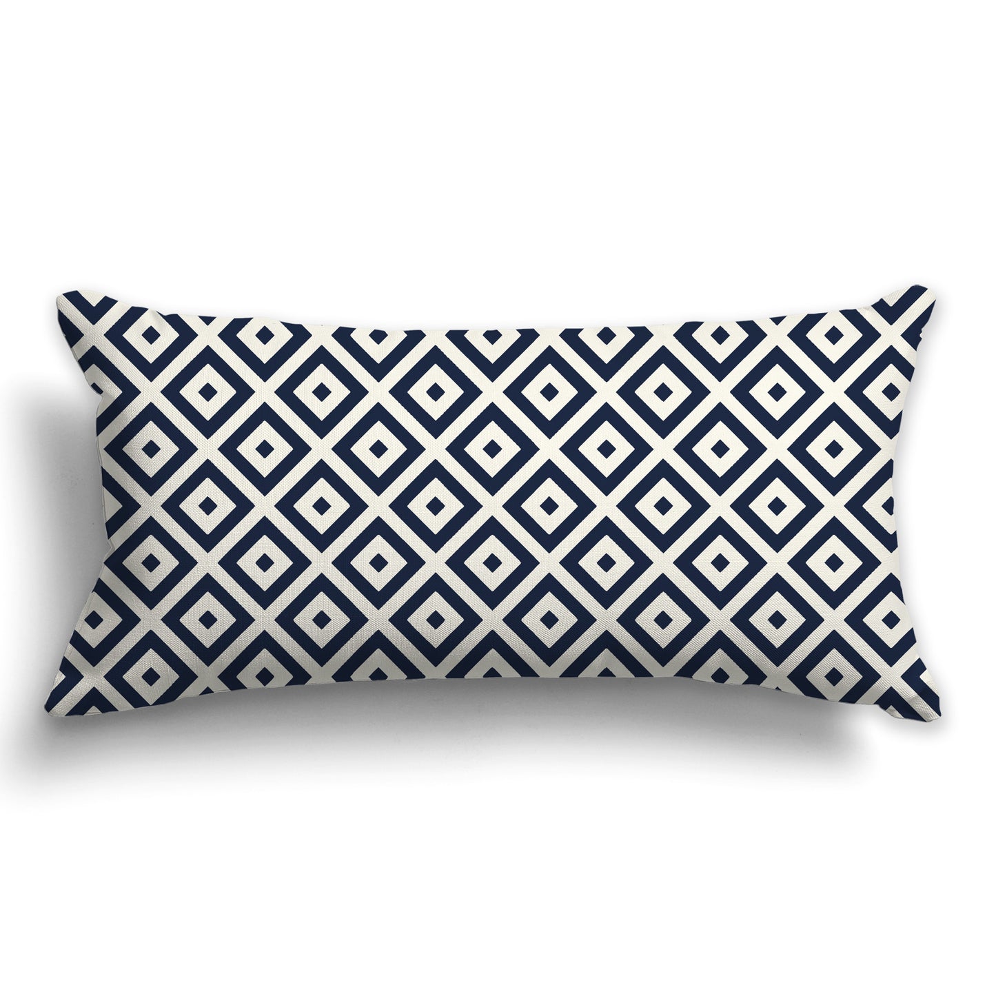 Throw Pillow with Radiating Navy Blue and Cream Squares on Both Sides, CAPC-1273-121