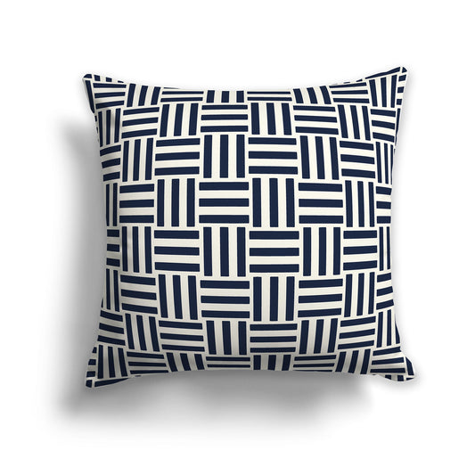 Throw Pillow with Navy Blue and Cream Basket Weave Pattern on Both Sides, CAPC-1273-141