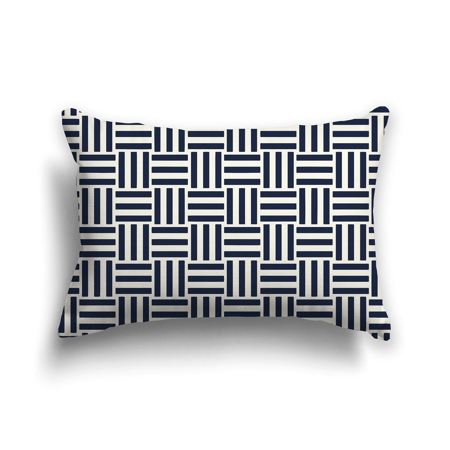 Throw Pillow with Navy Blue and Cream Basket Weave Pattern on Both Sides, CAPC-1273-141