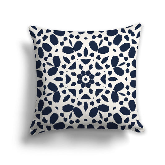 Cream Throw Pillow with Navy Blue Circular Graphic on Both Sides, CAPC-1273-181